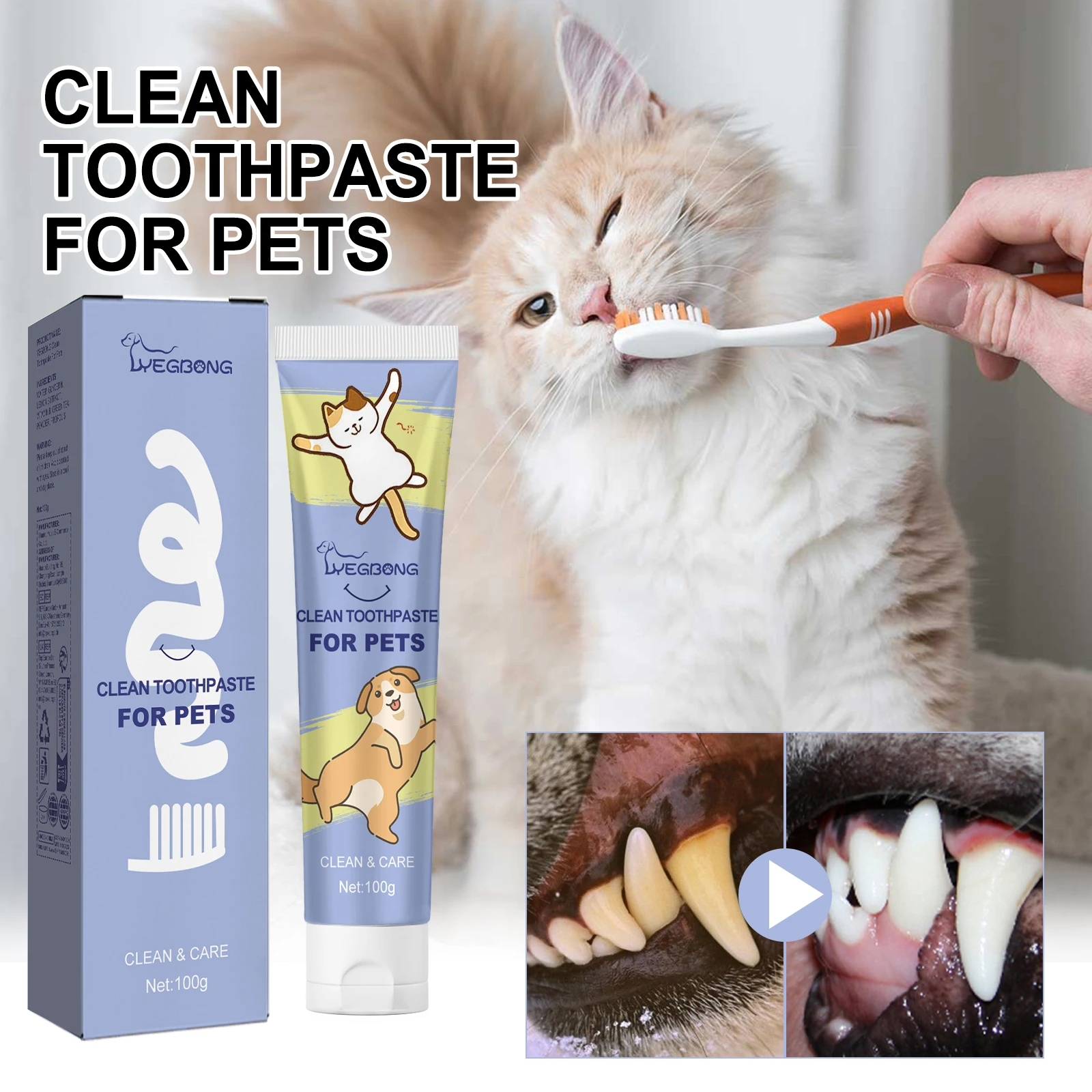 Dentifrice de nettoyage pour animaux de compagnie, nettoie les taches de tartre, répare les dents, blanchit les dents, élimine les résidus de saleté tenaces, soins buccaux