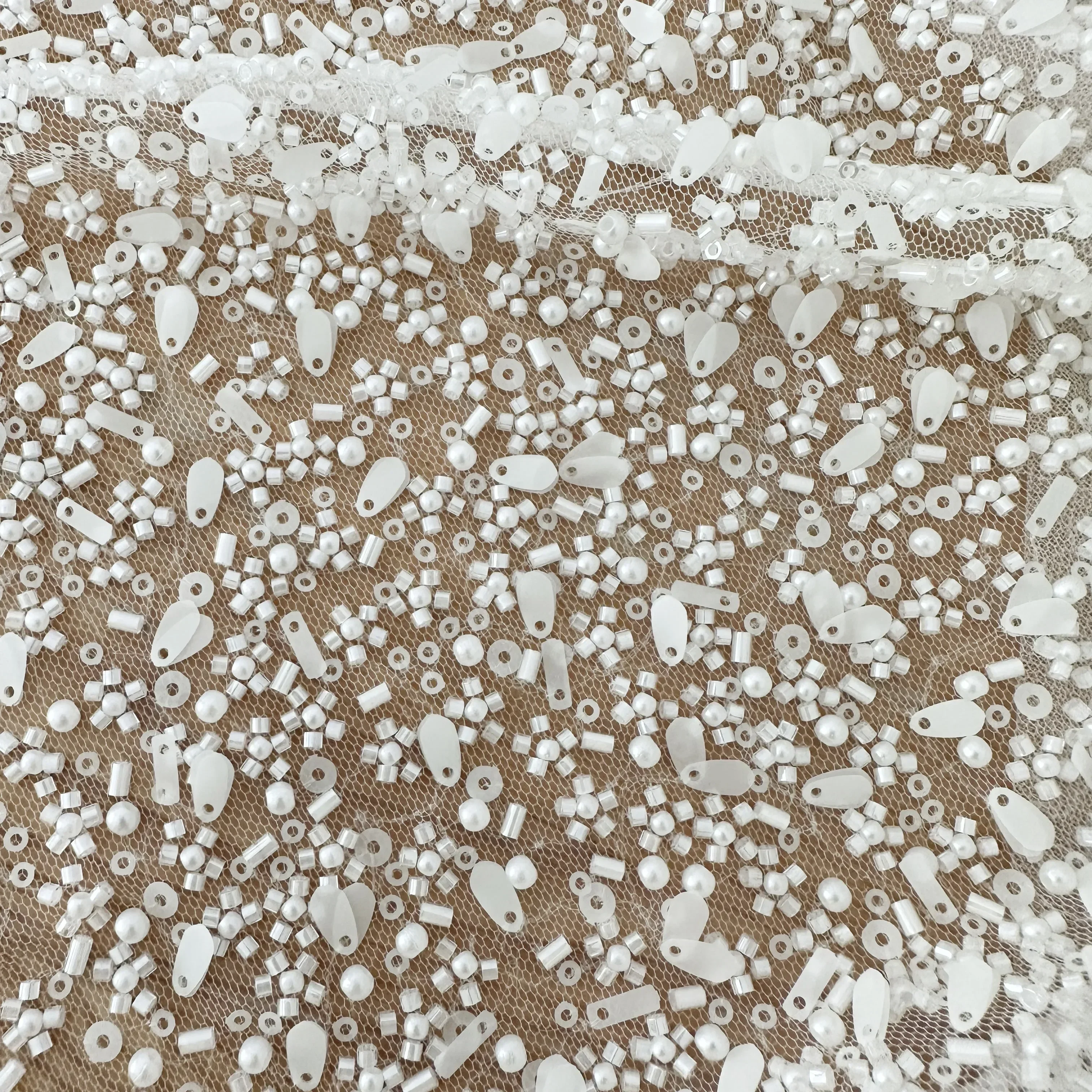 

3D Beaded Sequin Lace Fabric, Encrypted Porcelain, White Wedding Dress, Advanced Customization Background Decoration Accessories