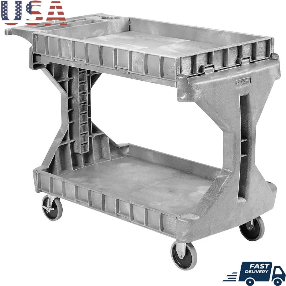 

Heavy Duty 2 Tier Rolling Utility Cart with Hinged Side Gates 400 lbs Capacity Mobile Storage Caddy Dolly Home Work Garage Tool