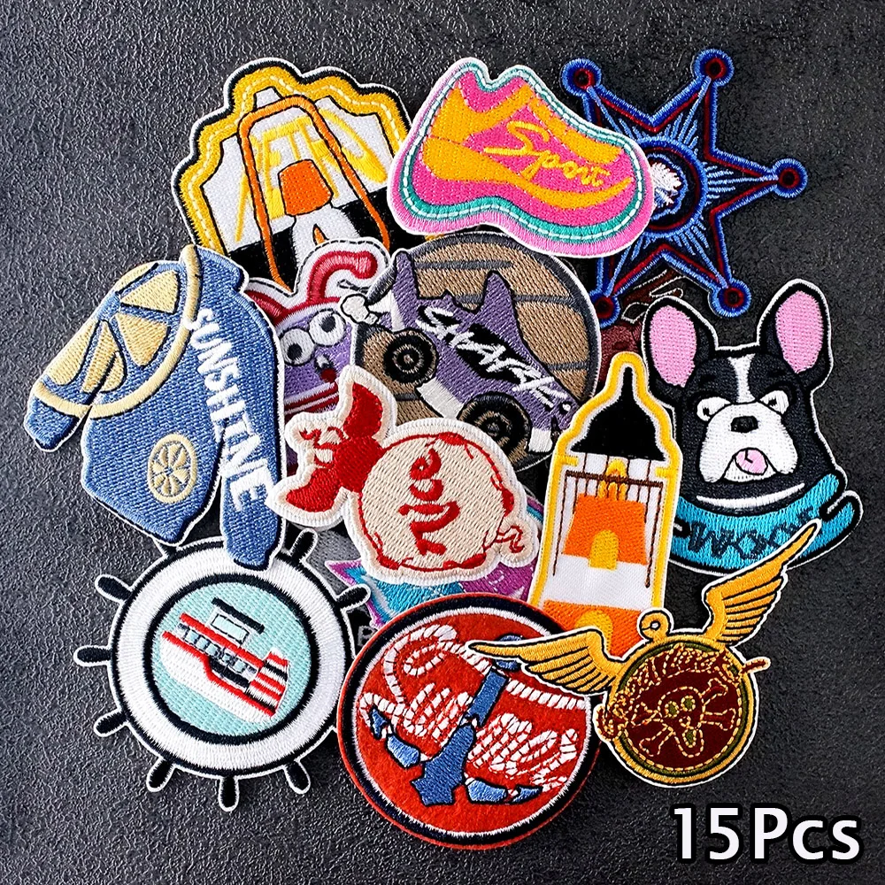 

15Pcs/Lot Back To School Dog Flower Patches Embroidery Applique Ironing Clothing Sewing Supplies Decorative Handmade Patch