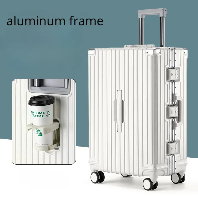 Aluminum Frame Luggage Fashion Travel Suitcase on Mute Wheels Password Business USB Rolling Case Multifunction Carry-Ons Cabin