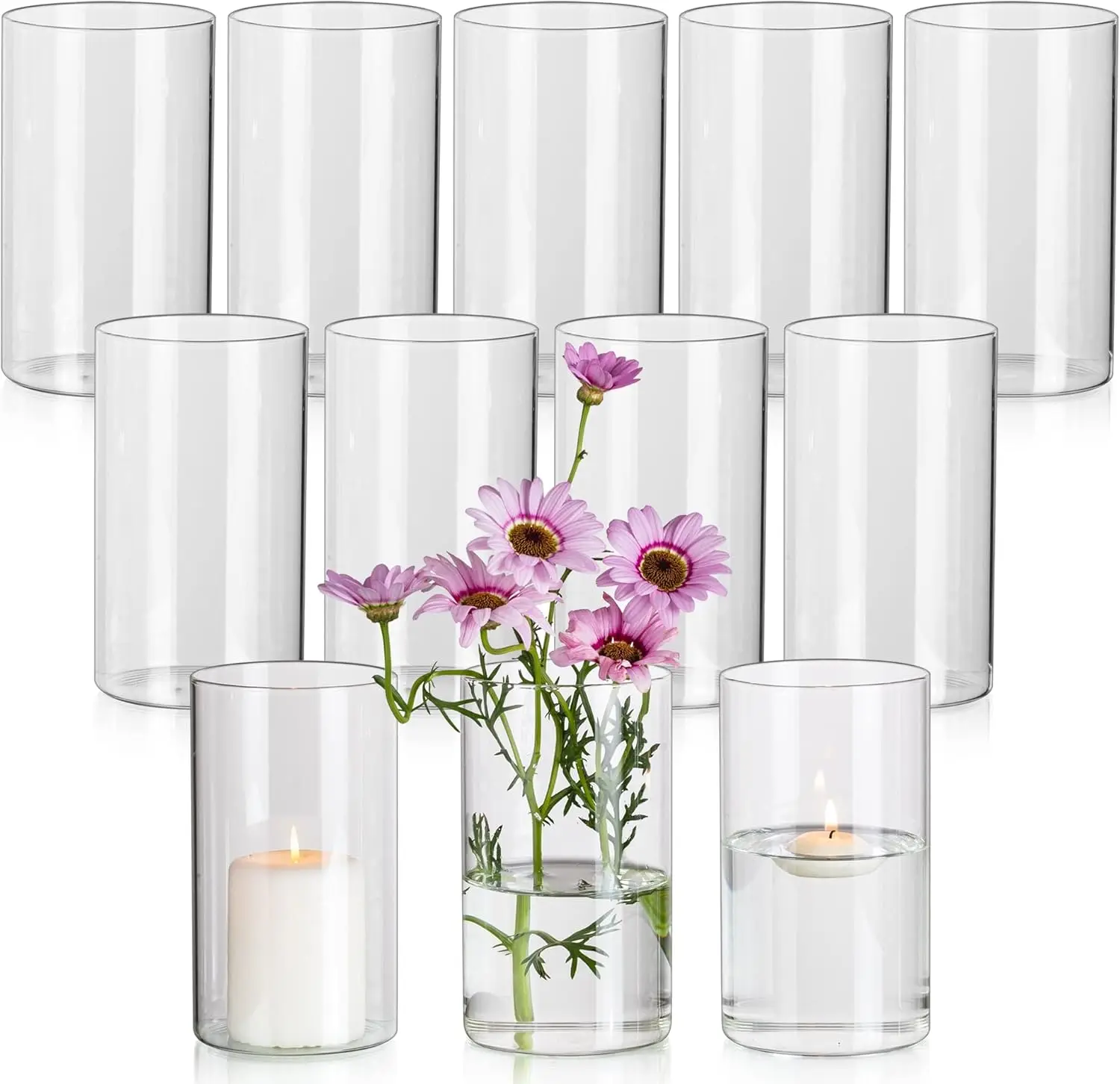 

Glasseam Glass Cylinder Vases For Centerpieces, Small Clear Flower Vase Set Of 12, Modern Floating Candle Vases Decor