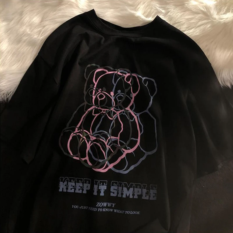 Women T Shirts Gothic Bear Print Y2k Top Harajuku Tshirt Clothes Summer Short Sleeve Graphic Tee Streetwear Tops Female T Shirt