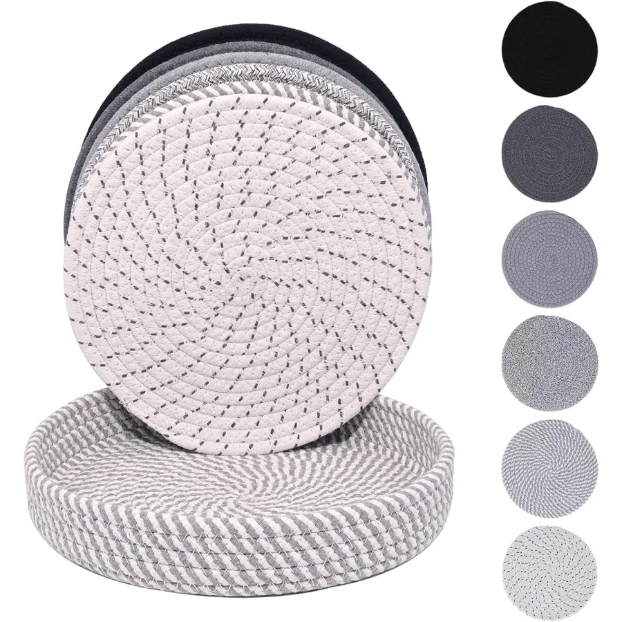 

6 упаковок 10-дюймовых хлопковых поддонов для горячей посуды, пепельно-серые круглые подставки с корзиной для хранения
