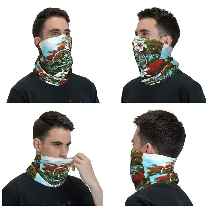 974 Reunion Island Flamboyant Hibiscus Bandana Neck Gaiter Windproof Face Scarf Cover Flowers Pattern Headwear Tube Balaclava