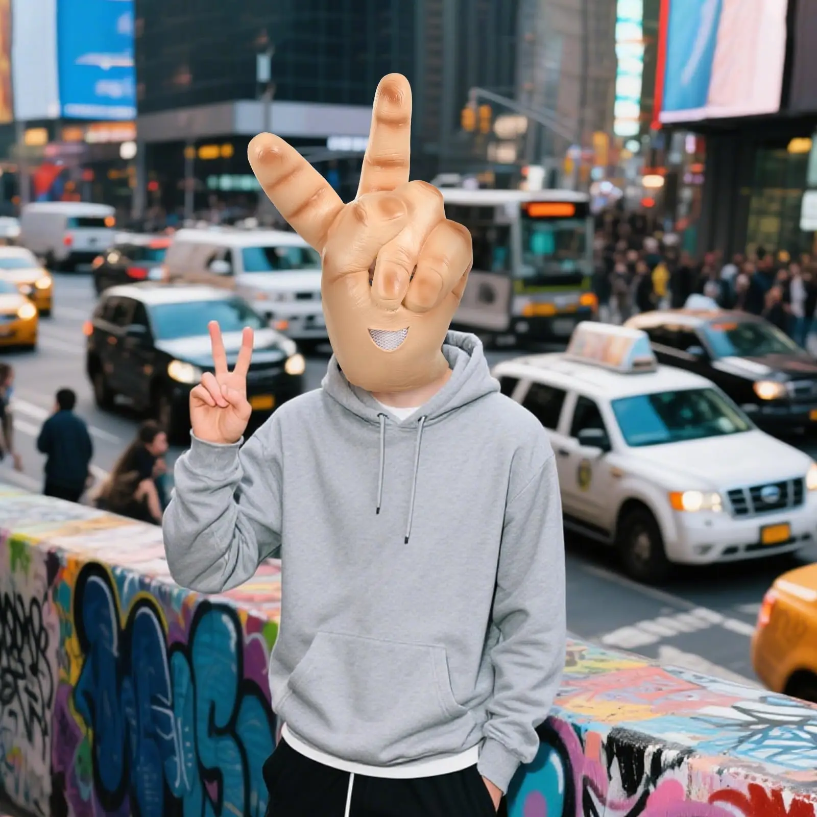 Volwassenen Vingermasker Overwinning Teken Volledige Hoofd Latex Masker Halloween Party Grappige Cosplay Kostuums Rekwisieten voor Mannen Vrouwen