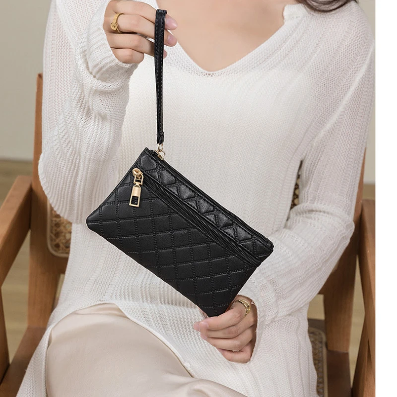 5PCS Change Purse Woman Solid Color Long Double Zipper Bag Holding Mobile Phone Bag Large Capacity Bank Card Coin Wallet