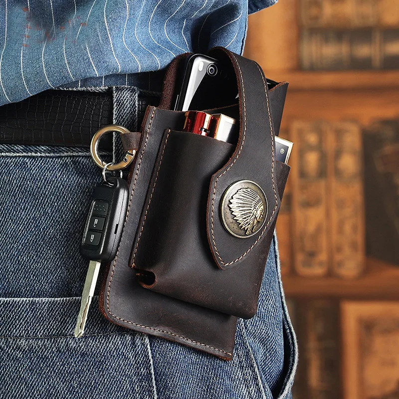 Leather Phone Holder Bags Universal Mobile Phone Case for Small Items Storage Мужская Сумка Поясная  Riñonera Mens Small Bag