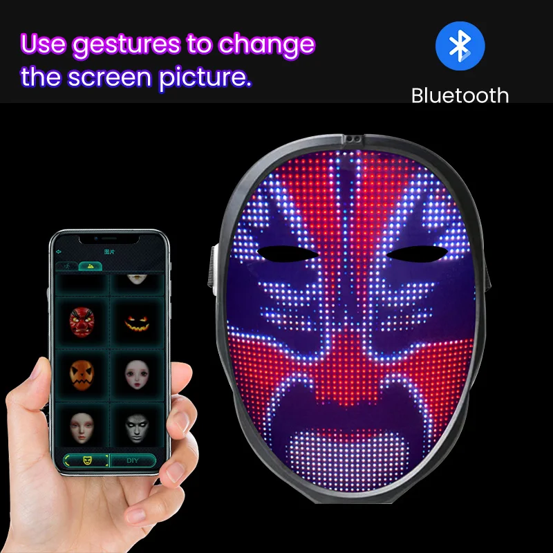 Bluetooth RGB Light Up LED Mask immagine fai da te animazione testo Halloween Christmas Carnival Costume Party Game maschere per bambini regalo Deco