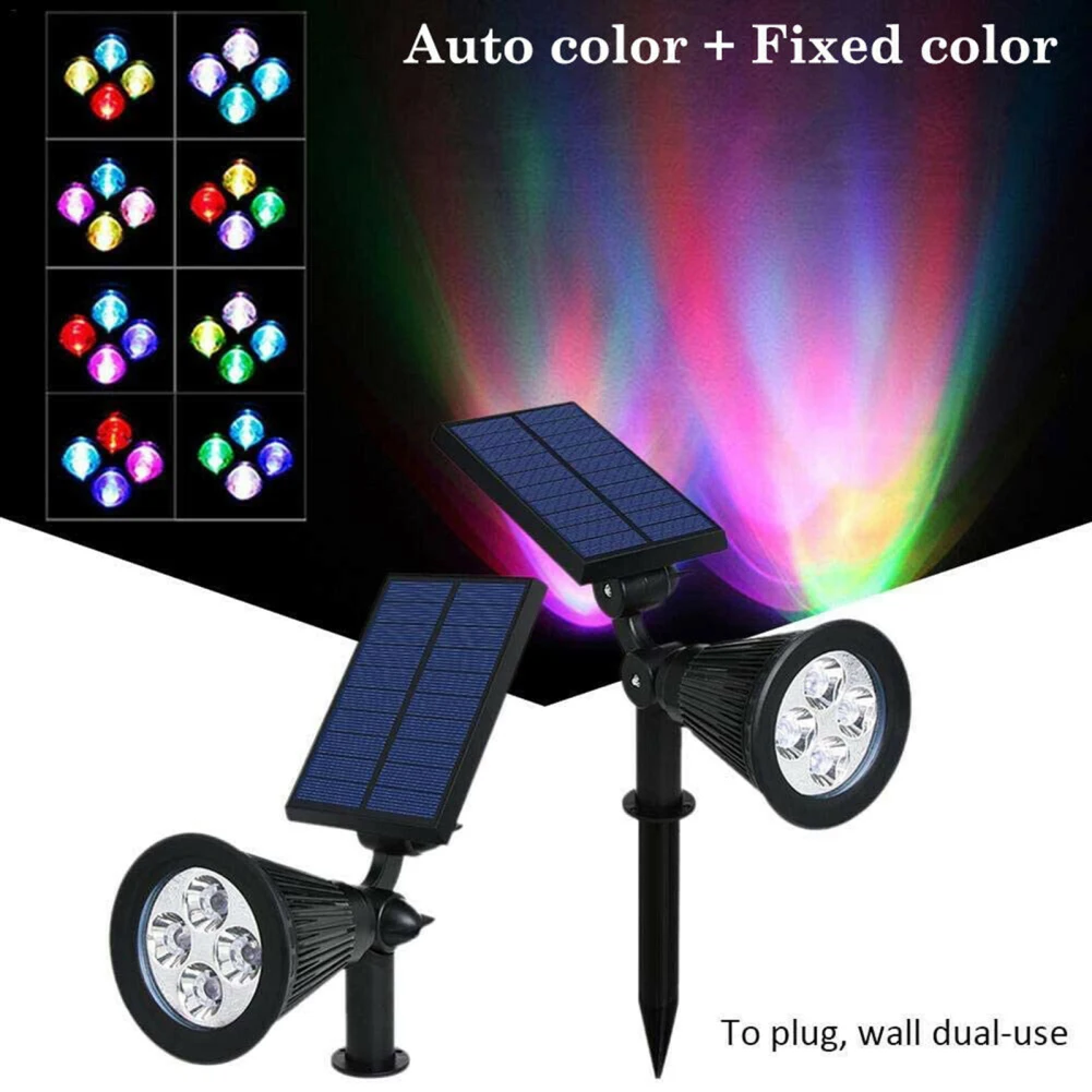 

4 Led Solar Rgb Spot Lights Color Changing Ip65 Waterproof Super Bright Outdoor Garden Landscape Wall Lamp