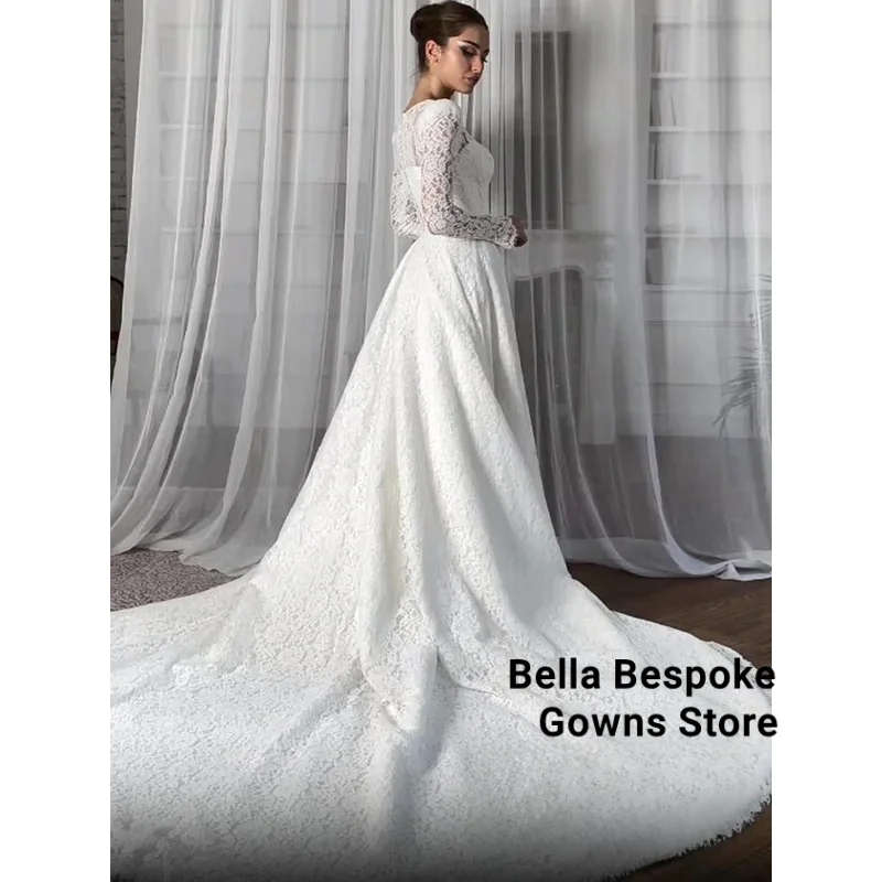 Gorące arabskie suknie ślubne dla kobiet, szyte na miarę, z długim rękawem, kwadratowym dekoltem, trenem kaplicznym, koronkowe suknie ślubne dla muzułmanek, suknia ślubna.