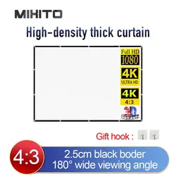 MIXITO-Pantalla de proyector portátil plegable a escala 4:3, cortina de proyección de alta densidad para exteriores, hogar y oficina, 60-150 pulgadas