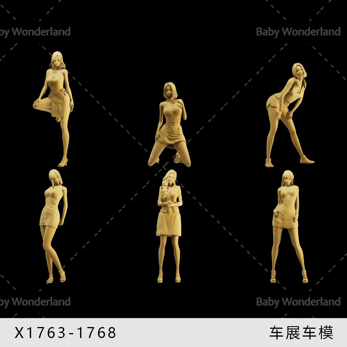

Unpainted Miniatures 1/64 1/43 1/35 Sexy Cheongsam Beauty Dolls Model Creative Photography Decoration Scene Prop Car Toys