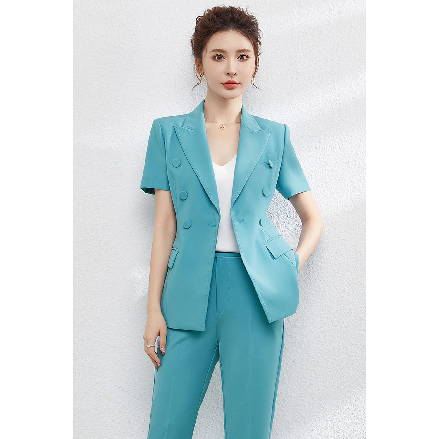 

Allingentle Women Pantsuit Women's 2 Piece Set Elegant Short Short Sleeve Blazer for Party Office Outfits Customize