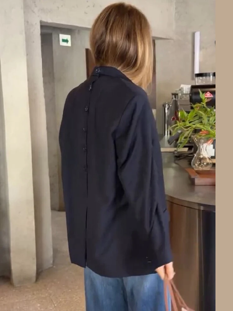 Klassischer, einreihiger Anzugmantel mit festem Rücken, schicker Reverskragen, V-Ausschnitt, übergroße, lockere Jacke, Herbst-Oberbekleidung für den Büroweg. – Detail 5