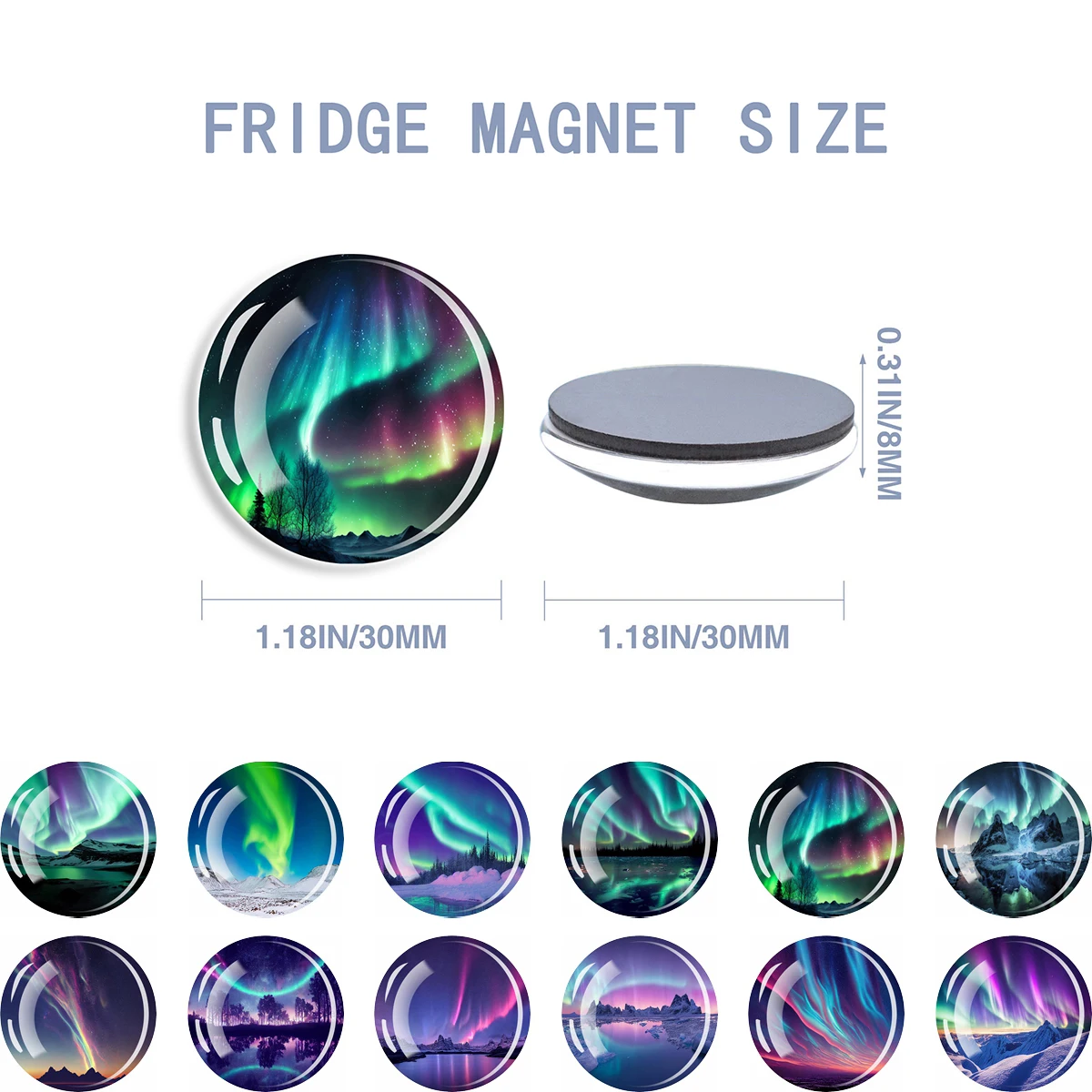 1pc 30mm Aurora Theme Glass Fridge Magnet, Northern Lights Refrigerator Magnetic Stickers, Unique Gift for Astronomy Lovers