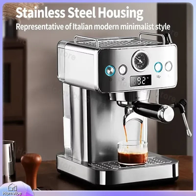20 Bar Semi Automatic Espresso Machine Stainless Steel Coffee Maker with Pressure Gauge Professional Spouted Portafilter for