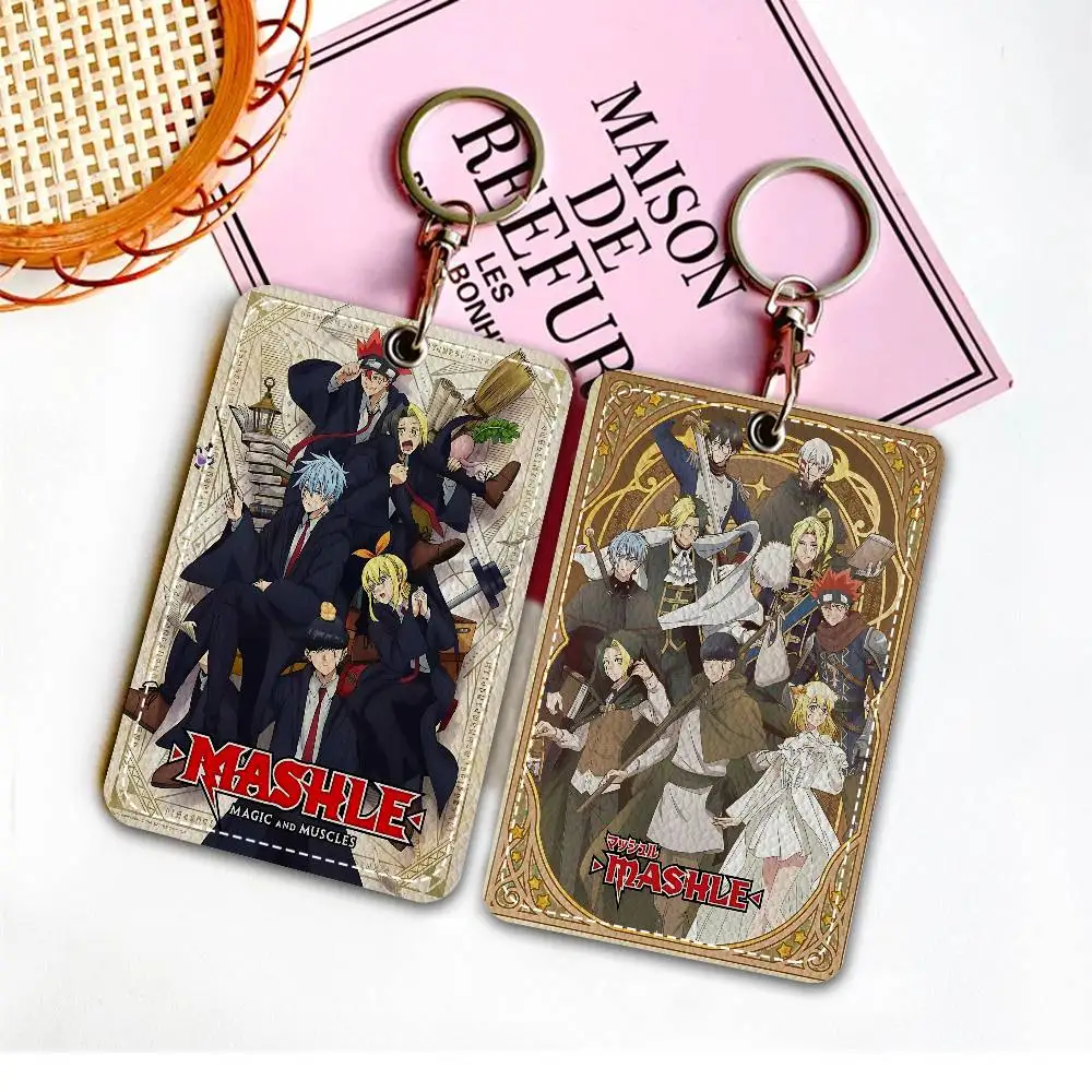 Japanese Anime MASHLE MAGIC AND MUSCLES 1Pc PU Leather Card Holder Keychain Key Ring Door Lock Access Tags ID Card Case