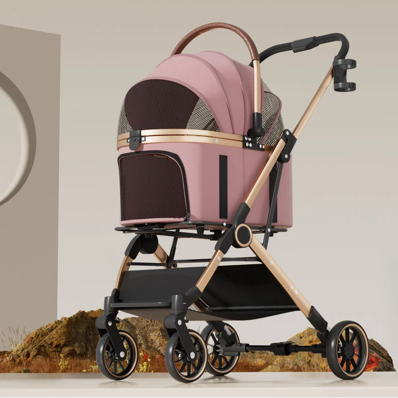 Lightweight foldable pet stroller, detachable bag, suitable for dogs, cats, Teddy & small pets, ideal for outings.