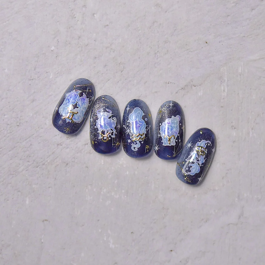 New Bronzing Gilded The Zodiac Adhesive Nail Stickers Art Decals Gold Silver Manicure Accessories T-3616