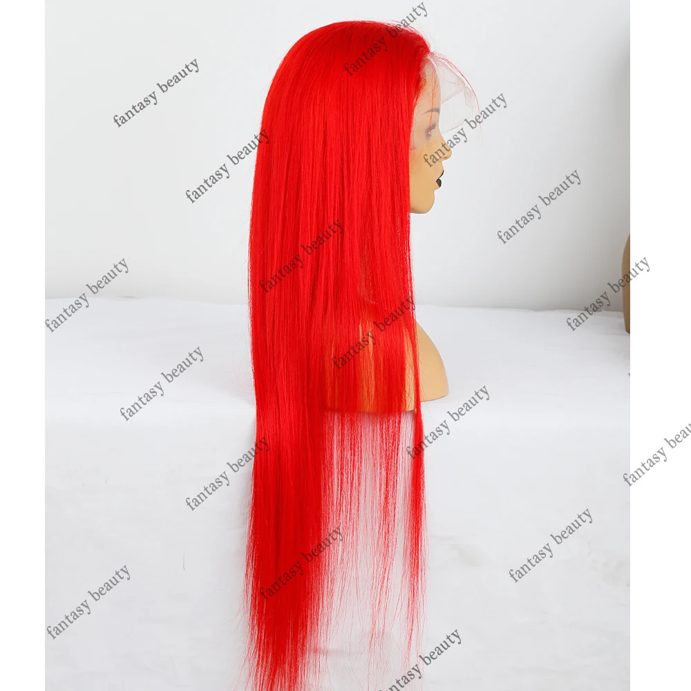 Red 13x4 Transparent Lace Front Wigs For Women Synthetic Straight Burgundy Wig With Baby Hair Pre Pluck Heat Resistant 26