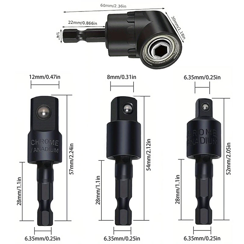4pcs 105 ° Right Angle Adapters with 1/4 