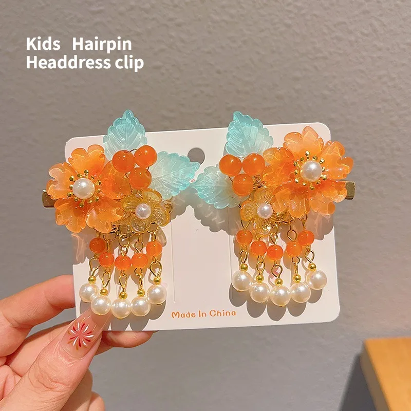 

Children's Antique Hair Accessories Orange Flowers National Fringed Hairpin Girls' Antique Clothing Cute Princess Hairpin Wholes