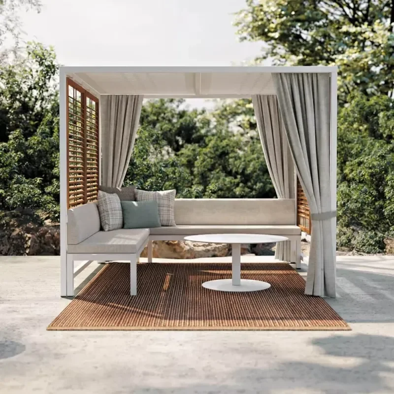 Aluminum Frame Garden Furniture Patio Daybed with Canopy Weatherproof Outdoor Sofa Bed With Curtain