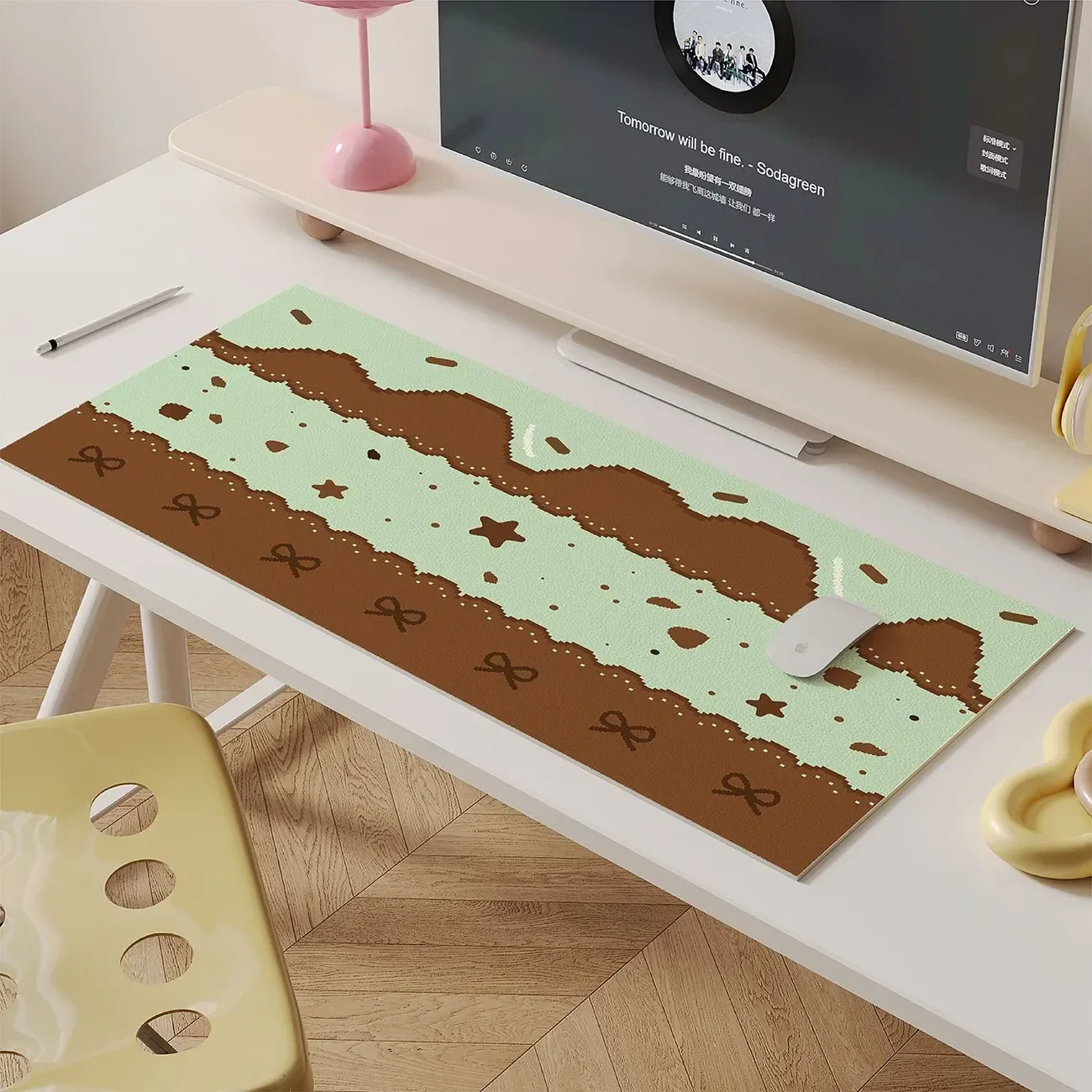 PU Leather Desk Pad Protector Strawberry Cake Bow Food Star Mouse Pad Office Desk Mat Waterproof Non-Slip PU Desk Blotter Pad