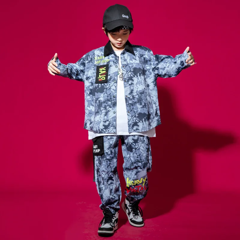 Boys Hip Hop Camouflage Shirt Joggers Girls Street Dance Crop Top Blouse Cargo Pants Child Military Clothes Sets Kids Streetwear