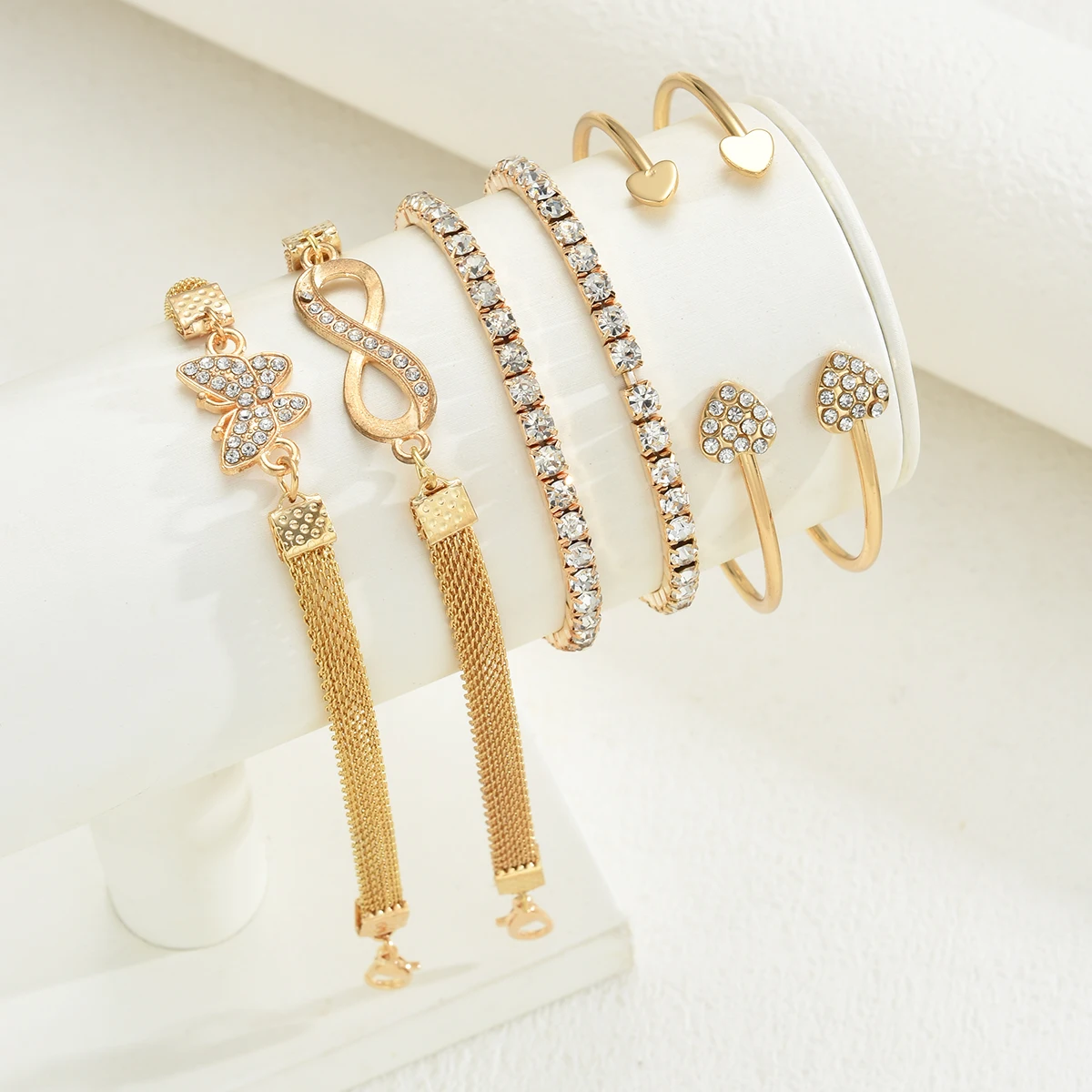 6 قطع خمر الذهب اللون ثمانية كلمة فراشة سوار على شكل قلب مجموعة للنساء الشرير تألق حجر الراين إنفينيتي الكفة الإسورة مجوهرات