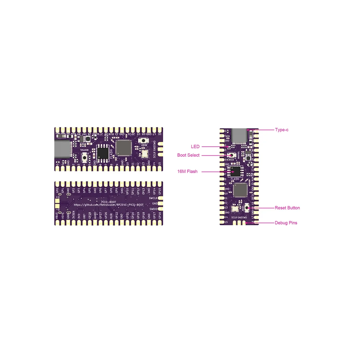 PicoBoot-repuesto para placa Pico Modchip RP2040, USB, TYPE-C, Dual-Core, 264KB, ARM, 16MB, Flash