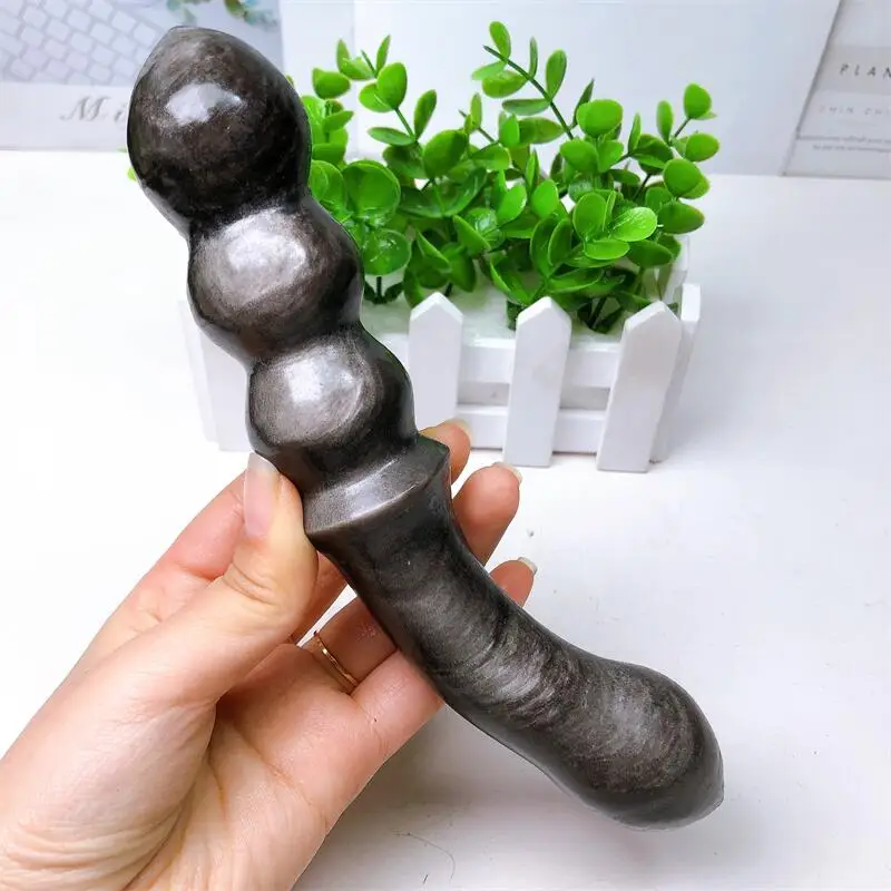 

18cm Natural Crystal Wand Silver Obsidian Massage Stick Gemstone Beauty Bar Yoni Healing For Women Gift 1pcs