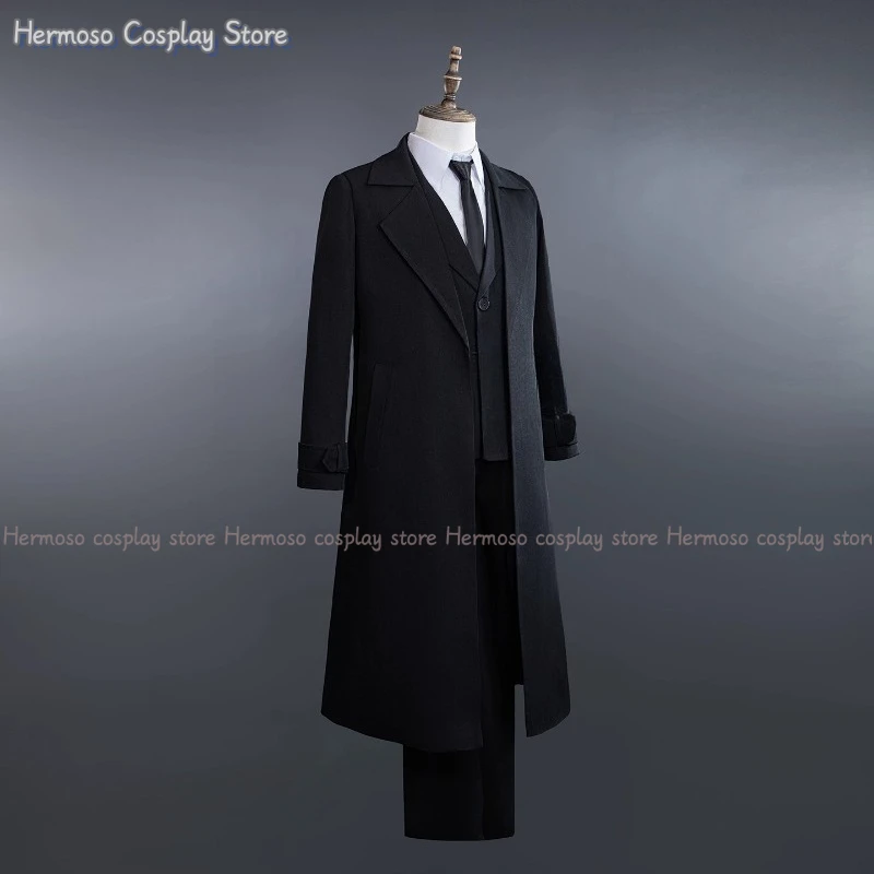 Anime Bungo Stray Dogs Osamu Dazai Cosplay Costume Port Mafia Full Set Black Trench Coat Wig Shirt Tie Christmas Party Clothes view 4