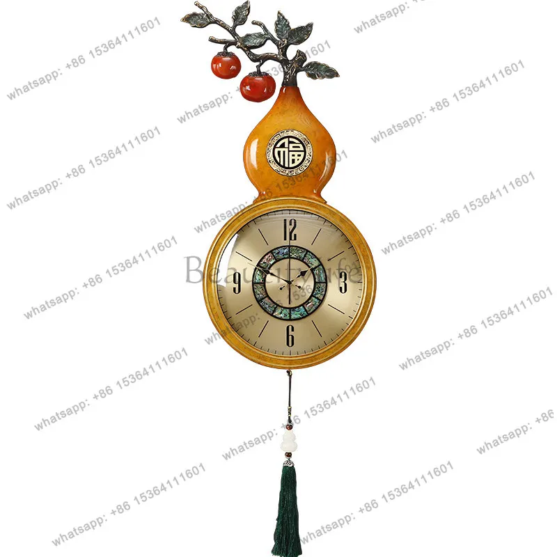 New Chinese brass wall clock household living room gourd wall silent quartz clock