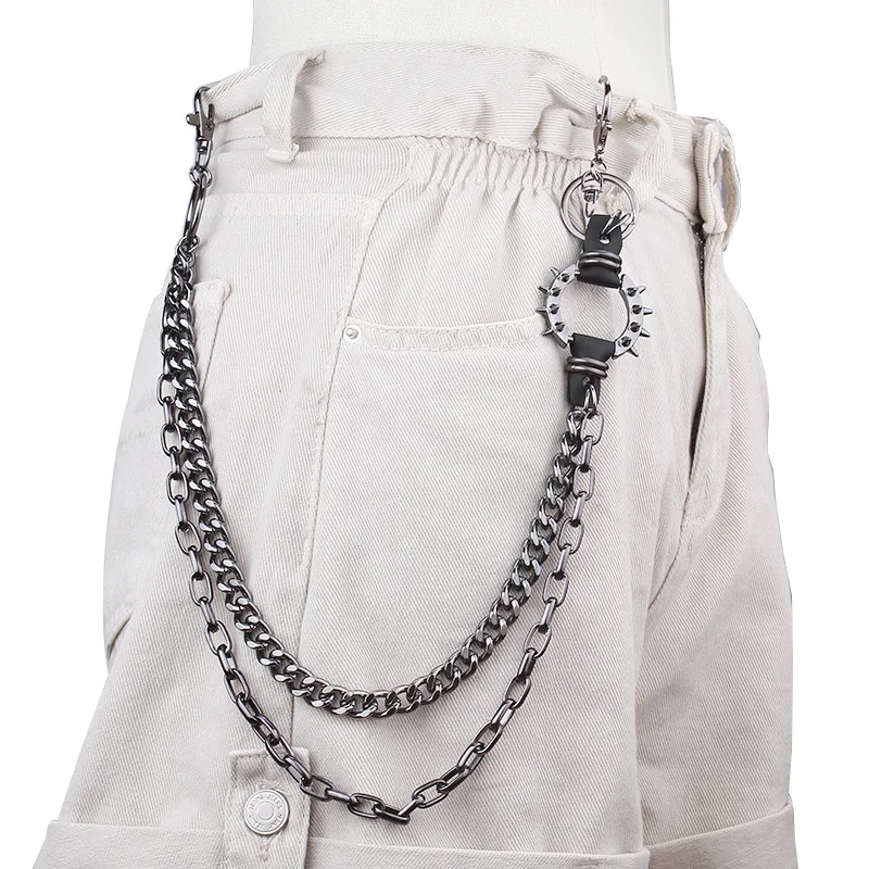 Exaggerated Spiked Pants Chain Retro Cool Metal Punk Rock Hip-hop Waist Chain Wallet Chain Statement Accessory