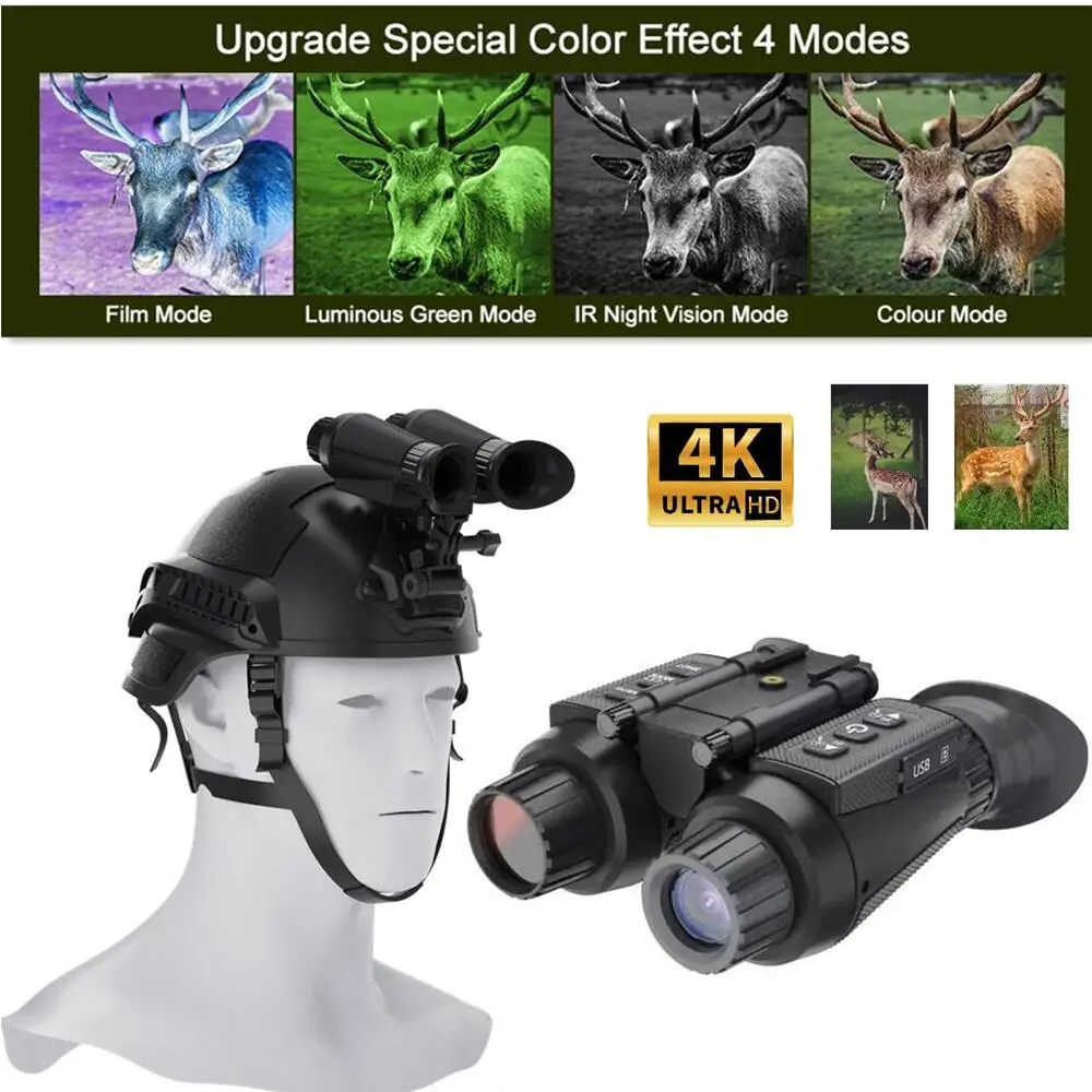 Helmet Night Vision Binocular 300M Night Range 3D 4K Video 36MP Image Rechargeable Battery for Hunting Observation FAST MICH M88