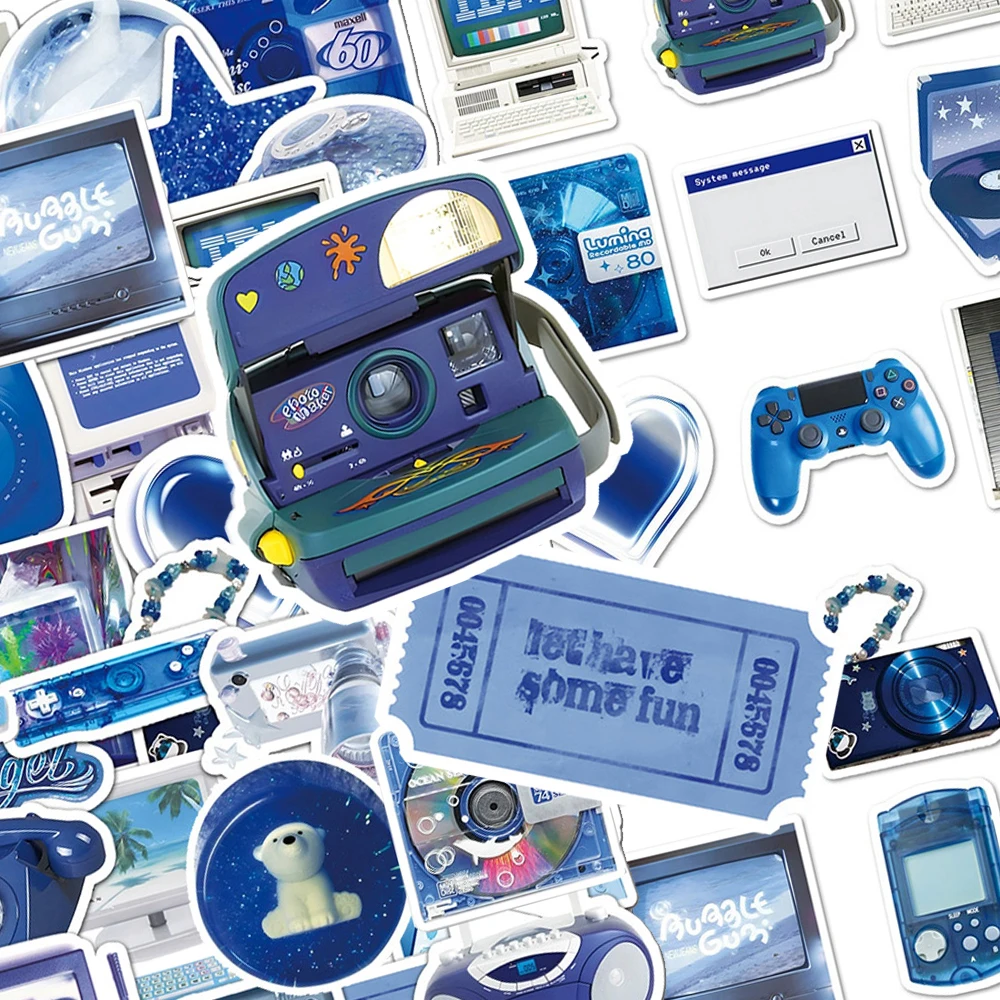 

10/30/50pcs Retro Y2K Digital Product Stickers INS Style Blue Graffiti Sticker DIY Notebook Luggage Phone Decals Decoration Toy