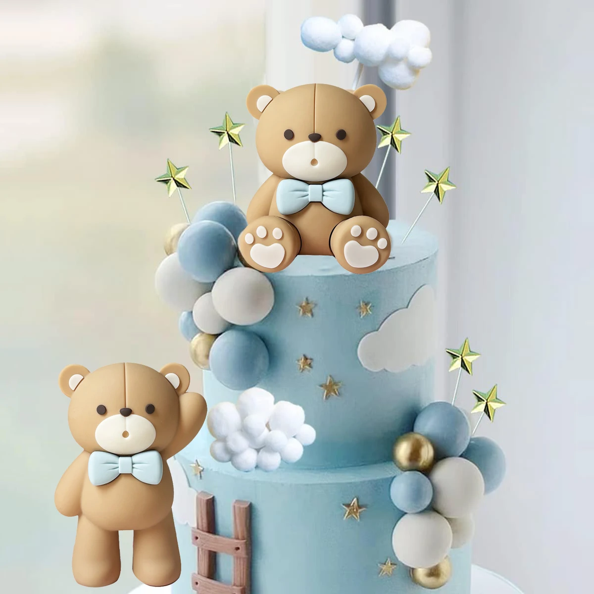

1Set Bear Cake Toppers Balls We can Bearly wait Bear Birthday Cake Decorations Balls Cake Topper for Baby Shower Cupcake Decor
