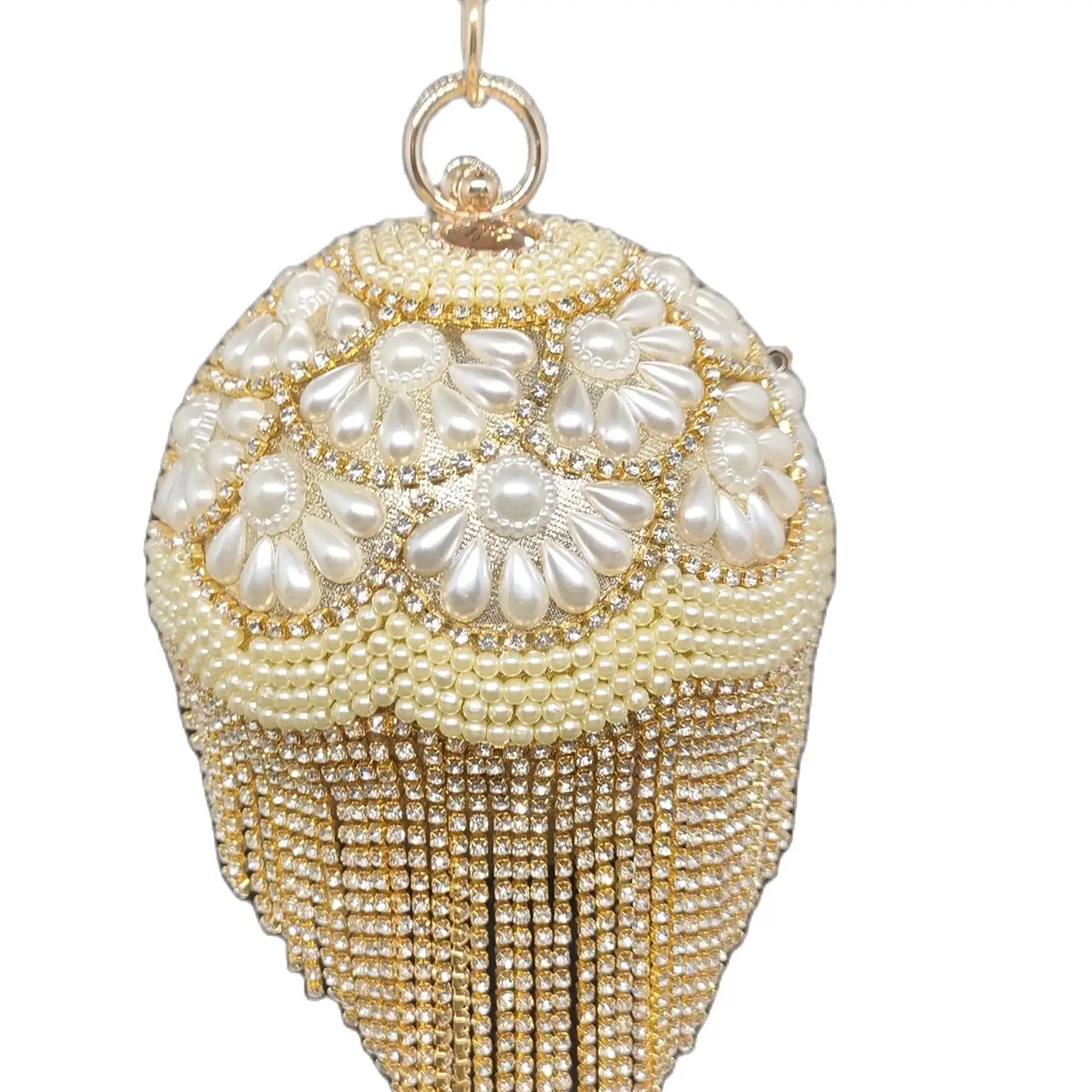 

Chaliwini Luxury Ball Bags Pearl Crystal Handbags Designer Tote Women Tassels Shoulder BagsRound Circular Gold Diamond