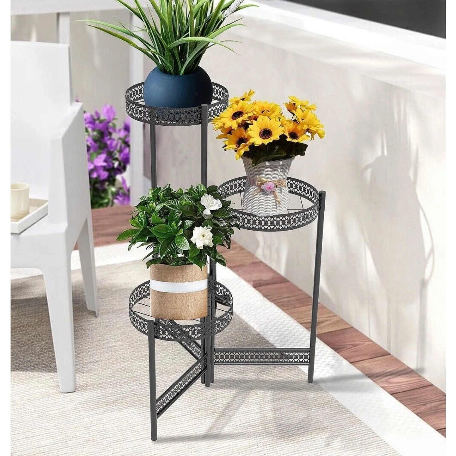 US 3/4 Tier Metal Plant Stand for In/Outdoor Foldable Corner Tall Plant Shelf Stand