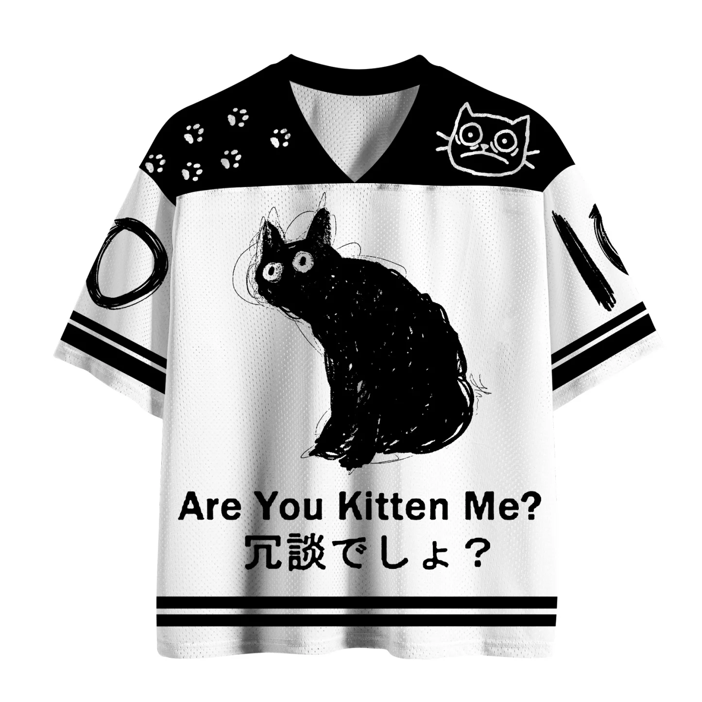Lucky Cat 3D V-neck T-shirt, Retro Japanese Aesthetics, Oversized Children's and Women's Sportswear, Streetwear Top