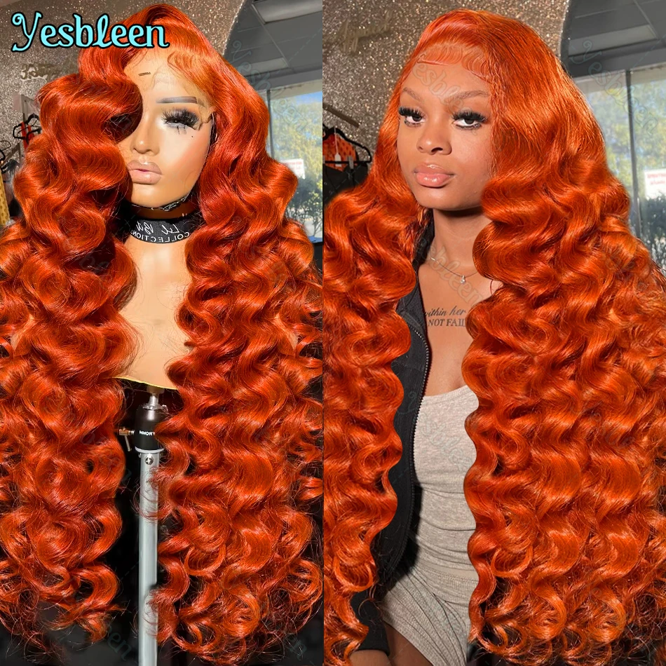 30Inch Ginger Orange Loose Wave Lace Front Wigs 350 Colored Deep Wave Curly 13x4 13x6 HD Transparent Lace Frontal Wig Human Hair