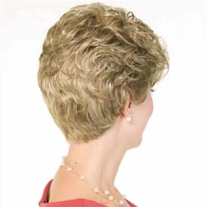 วิกผมหยิกปุยบ๊อบวิกผมสั้นผมสีทองอ่อนสําหรับผู้หญิง