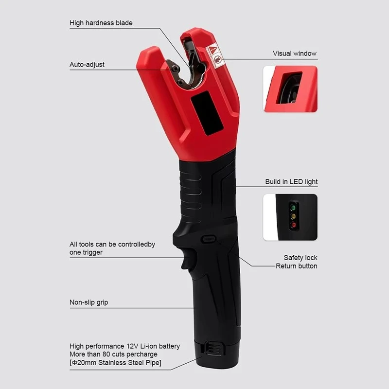 Handheld Rechargeable Automatic Pipe Cutter, Portable Electric Cutting Machine for Stainless Steel Pipe