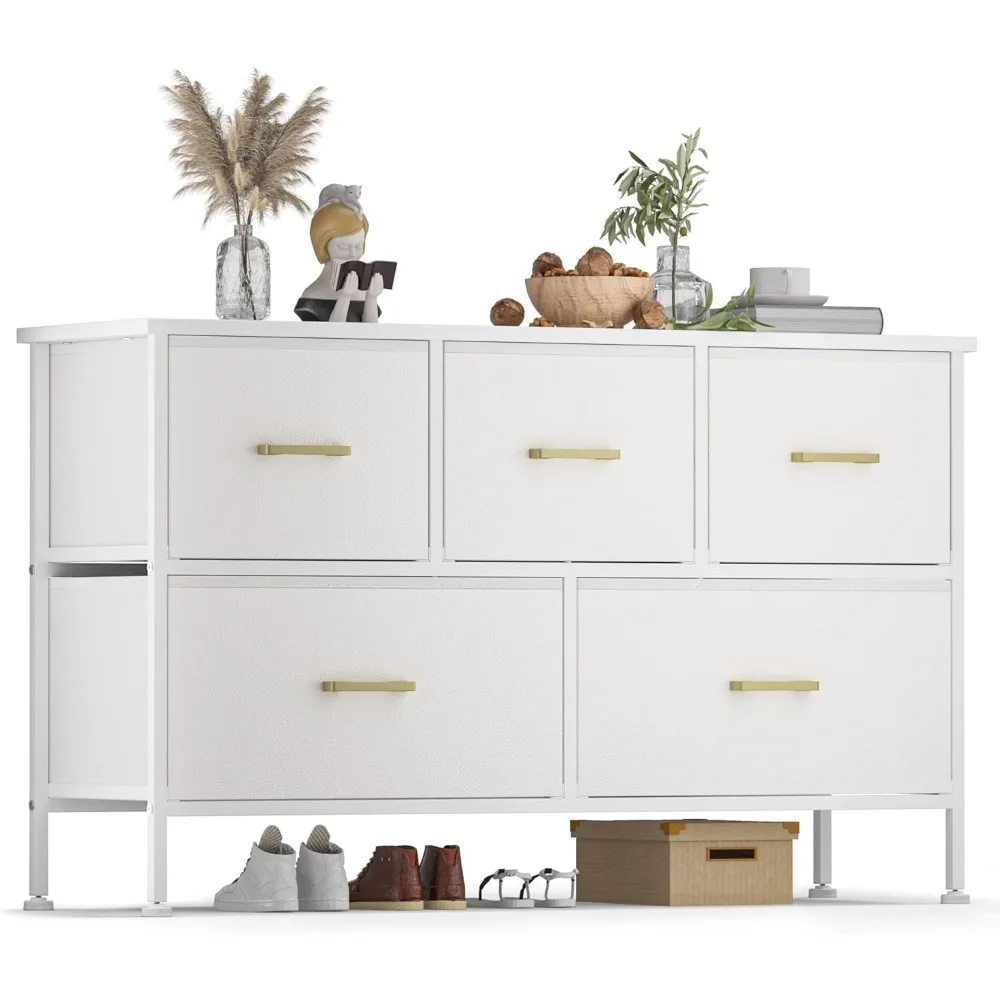 

Dresser for Bedroom with 5 Drawers, Dresser for Closet, Living Room, TV Stand, Nursery, Chest of Drawers with Sturdy Steel Frame