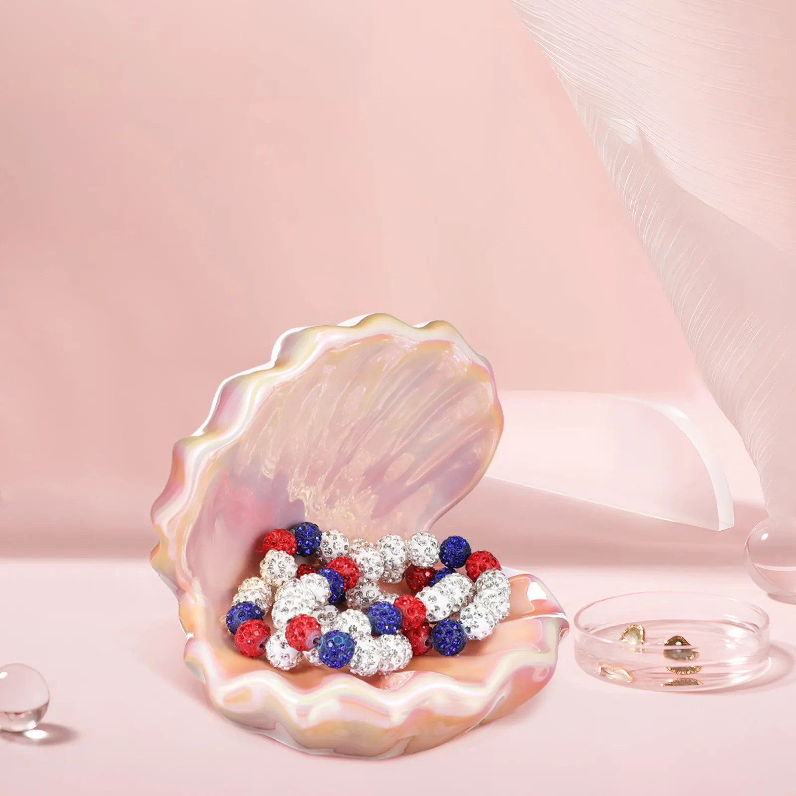 

Decorative Ceramic Jewelry Tray Shell Shape Trinket Dish for Earrings Rings Necklaces Dresser Holder Bedroom Nightstand Room