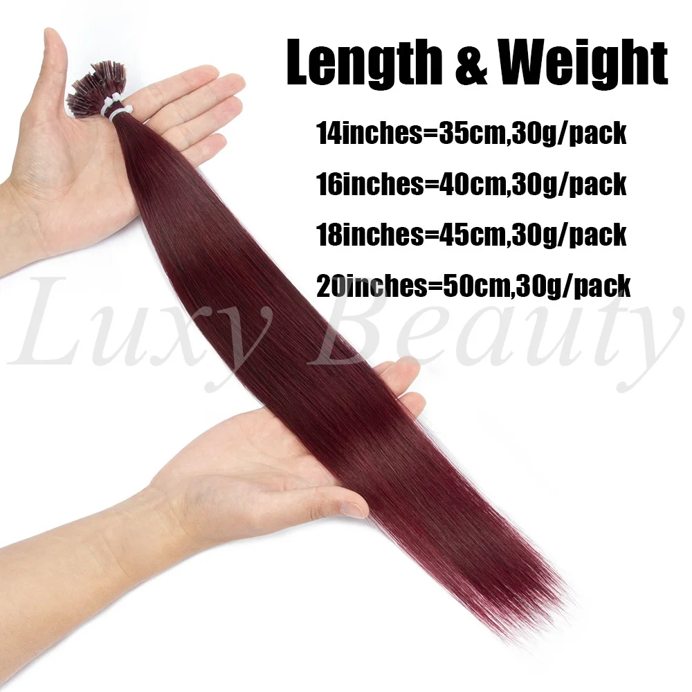 Natural Burgundy U Tip Hair Extensions Human Hair Keratin Nail Tip Hot Fusion Hair Extension for Women 99J Pre Bonded Hair 50pcs view 4