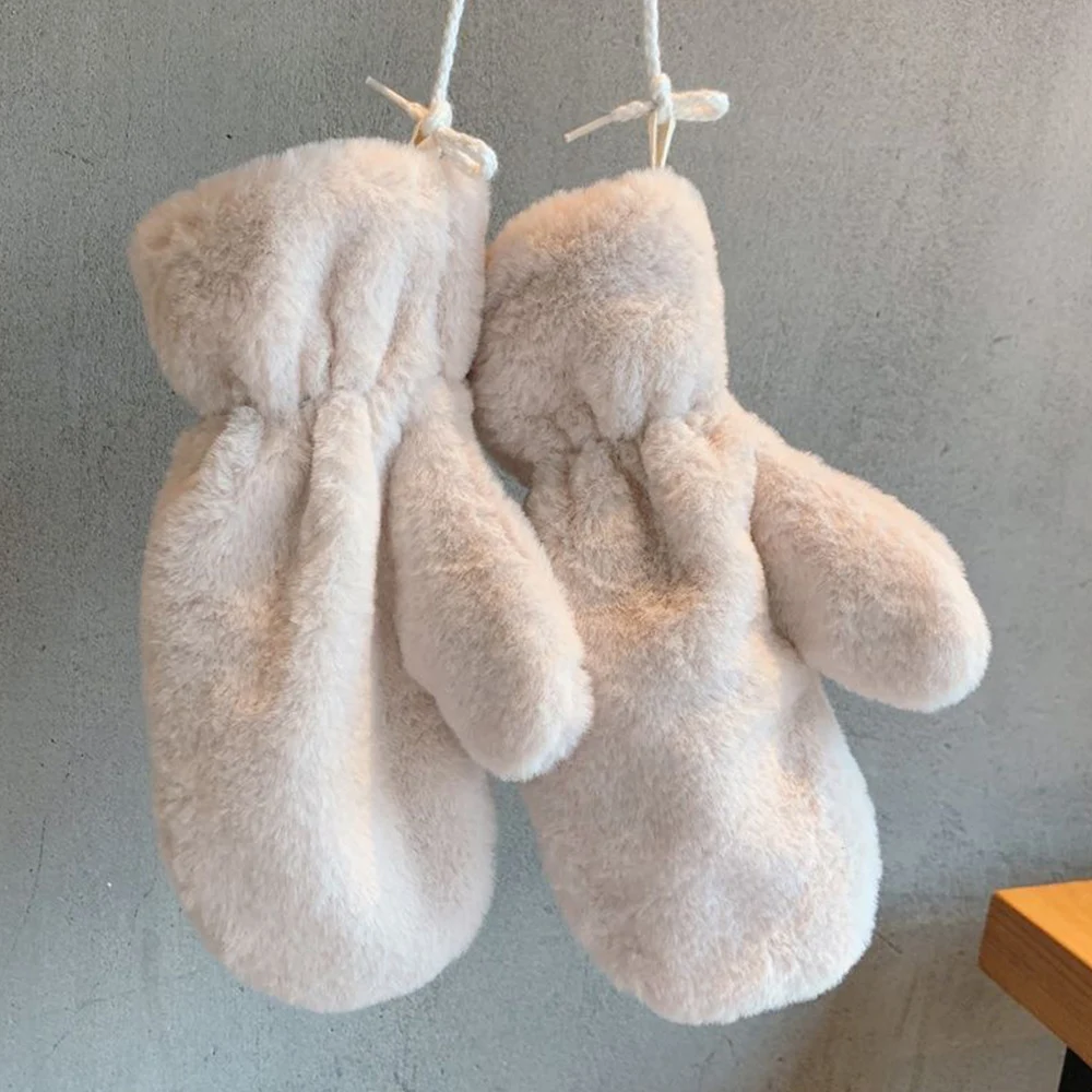 Winter Plush Wam Gloves Thicken Soft Fluffy All Fingers Gloves Cute Windproof Warmer Mittens Women Solid Color Keep Warm Mittens