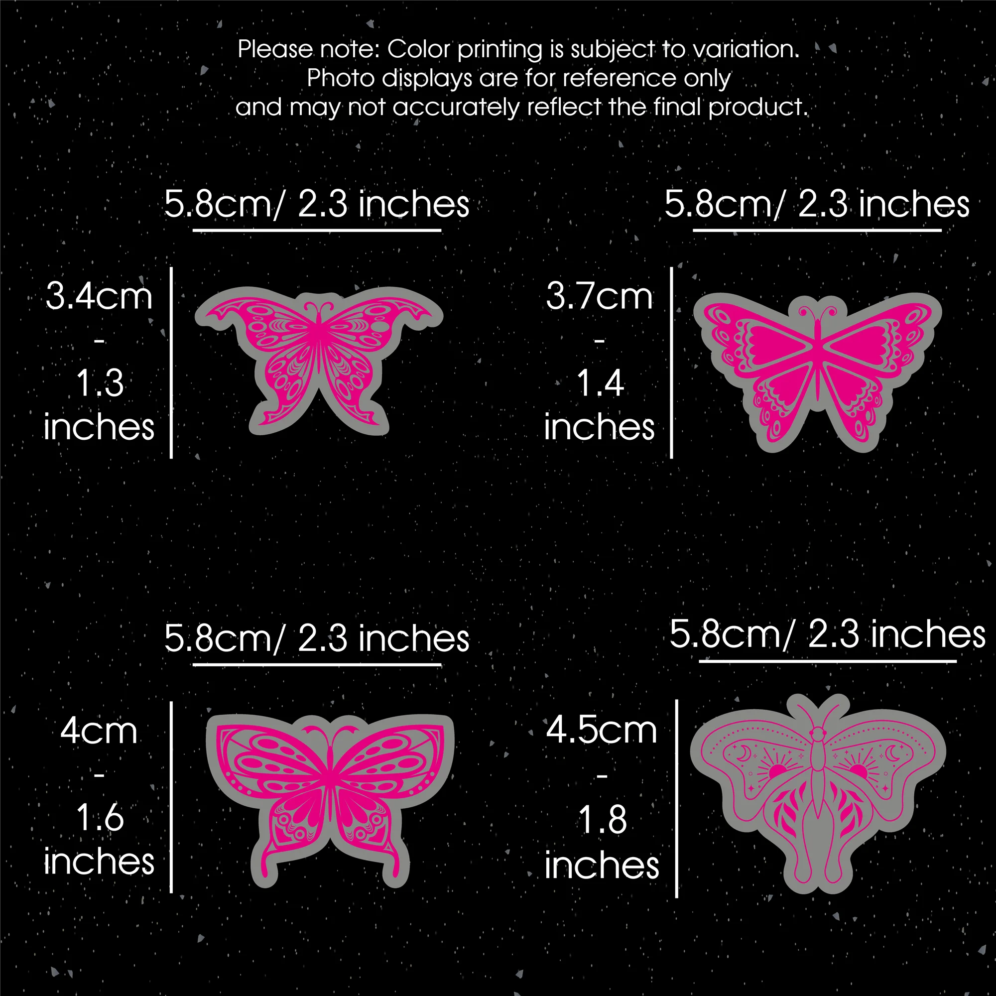 20 Pack DIY Butterfly Decorations: Magenta Transparent Adhesive Stickers with Sparkling Accents